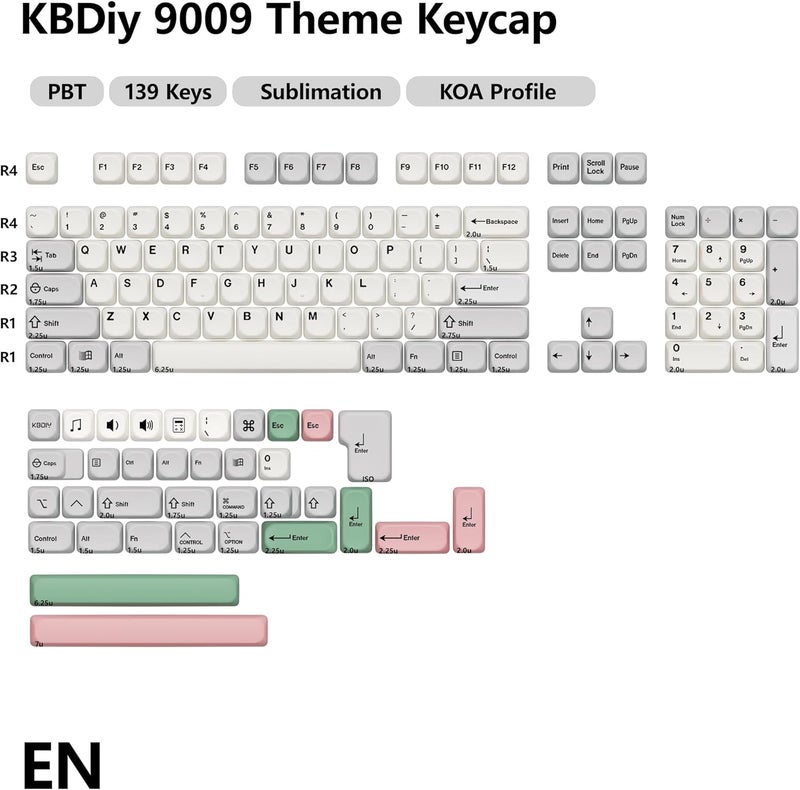 YMKPVR KBDiy 9009 Retro Keycaps 60 Percent,KOA Profile Dye-Sublimation PBT Custom Gaming Keyboard Keycap,139 Keys Cap Set for Cherry Gateron MX Switches Mechanical - Image 2